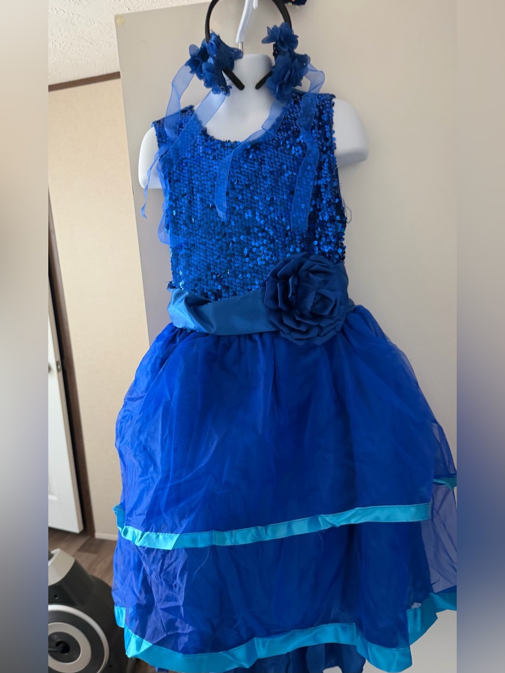 Royal Blue Sequin Flower Sash Kids Costume Dress
